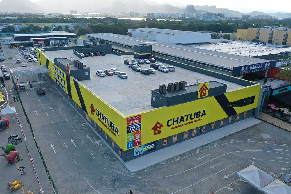 Vista aérea da obra Chatuba e Boliche Aerotown